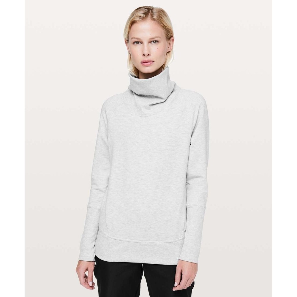 Lululemon High Lines Pullover Womens 8 Heathered Core Ultra Light Gray Cowl Neck